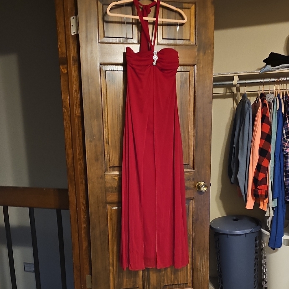 Red Halter Sleeveless Gown for Prom